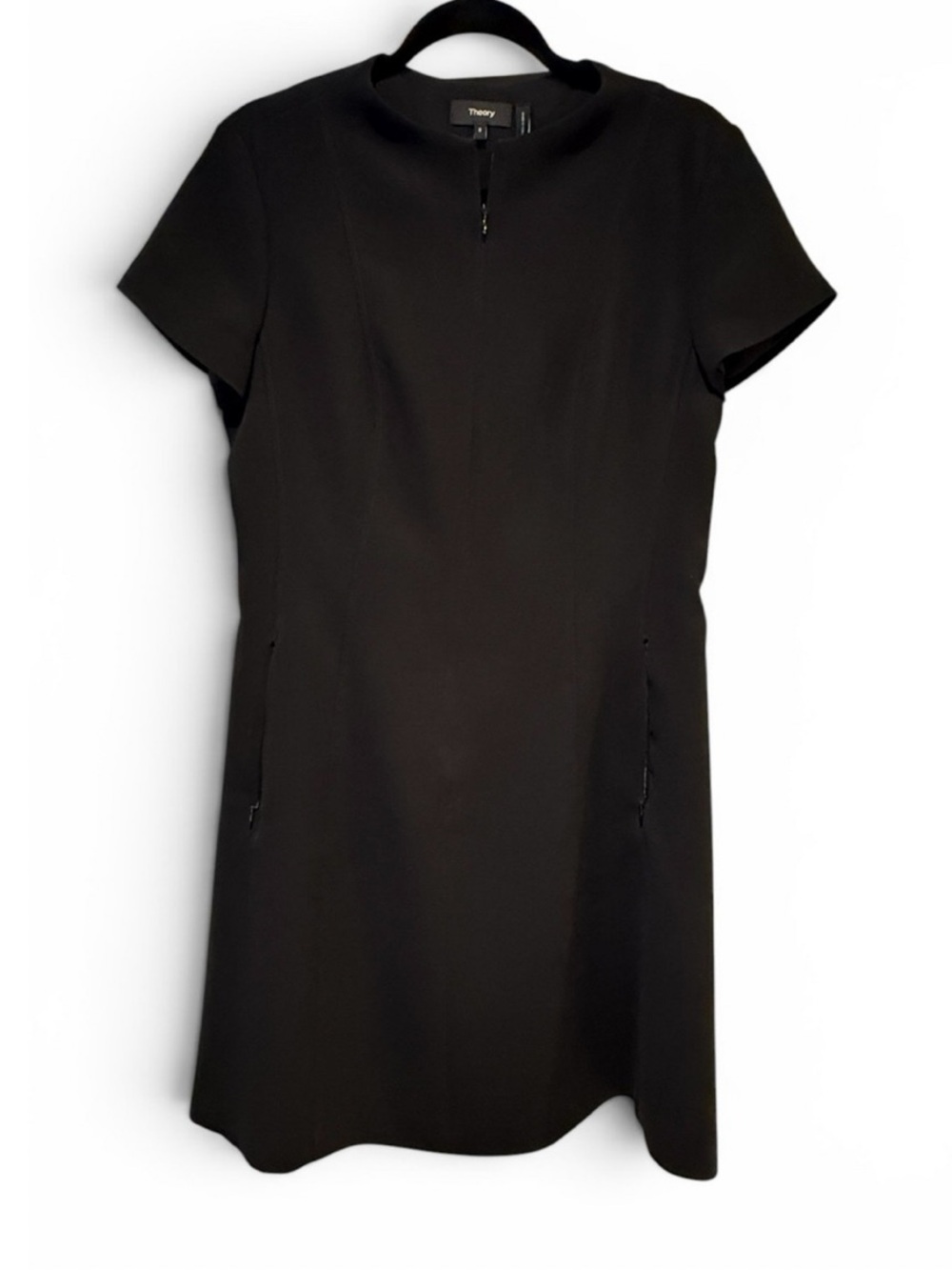 Theory Admiral Crepe Front Zip Black Shift Dress Front Pockets Sz 8 | NWT - Picture 3 of 6